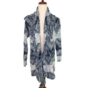 American Eagle Outfitters Boho Southwest Tribal Fringe Blanket Cardigan Blue Med